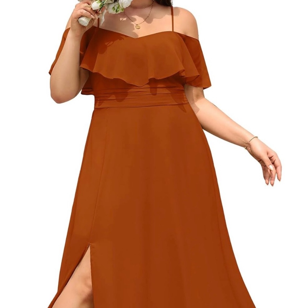 NWT 🧡 Off-Shoulder Rust Maxi Dress